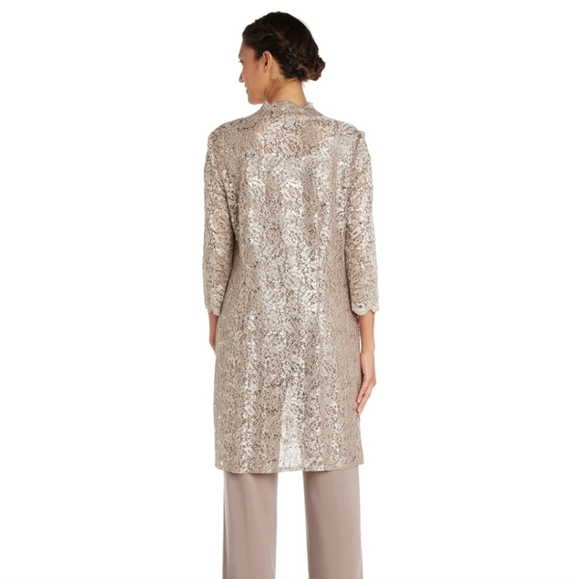 NWT R&M Richards Metallic Lace Tank Top with Sheer Lace Jacket in Champagne 4P - Picture 4 of 13